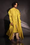 Shop_studio error_Yellow Cotton Silk Solid Asymmetric Draped Layered Kurta _Online_at_Aza_Fashions