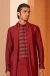 Buy_studio error_Red Cotton Silk Solid Patchwork Long Draped Kurta _Online_at_Aza_Fashions