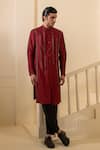 Buy_studio error_Red Cotton Silk Patchwork Stripe Kurta _at_Aza_Fashions