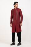 studio error_Red Cotton Silk Patchwork Stripe Kurta _Online_at_Aza_Fashions