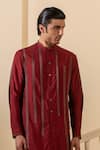 Buy_studio error_Red Cotton Silk Patchwork Stripe Kurta _Online_at_Aza_Fashions