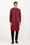 Shop_studio error_Red Cotton Silk Patchwork Stripe Kurta _Online_at_Aza_Fashions