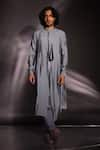 Buy_studio error_Grey Cotton Silk Solid Layered Drape Kurta _at_Aza_Fashions