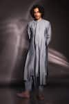 Shop_studio error_Grey Cotton Silk Solid Layered Drape Kurta _at_Aza_Fashions