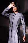 studio error_Grey Cotton Silk Solid Layered Drape Kurta _Online_at_Aza_Fashions