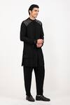 studio error_Black Cotton Silk Woven Zari Double Layered Panel Kurta _Online_at_Aza_Fashions