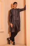 Buy_studio error_Black Cotton Silk Patchwork Long Layered Panel Kurta _at_Aza_Fashions