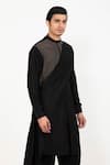 Buy_studio error_Black Cotton Silk Woven Zari Metallic Draped Kurta _Online_at_Aza_Fashions