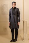 Buy_studio error_Grey Cotton Silk Colour Block Placket Kurta _at_Aza_Fashions