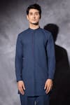 Shop_studio error_Blue Cotton Threadwork Panel Short Kurta _Online_at_Aza_Fashions