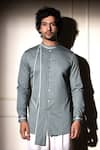 Shop_studio error_Blue Cotton Satin Solid Cut-out Panel Short Kurta _Online_at_Aza_Fashions