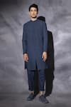 Buy_studio error_Blue Handwoven Cotton Double Layered Sherwani _at_Aza_Fashions