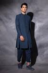 studio error_Blue Handwoven Cotton Double Layered Sherwani _Online_at_Aza_Fashions