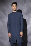 studio error_Blue Handwoven Cotton Double Layered Sherwani _at_Aza_Fashions