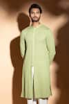 Shop_studio error_Green Cotton Solid Slit Kurta _Online_at_Aza_Fashions