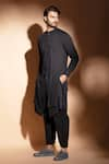 studio error_Black Cotton Hand Embroidered Thread Double Layer Kurta _Online_at_Aza_Fashions