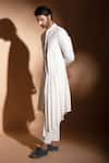 studio error_Off White Cotton Hand Embroidered Thread Asymmetric Pleated Kurta _Online_at_Aza_Fashions