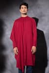 studio error_Red Cotton Hand Embroidered Thread Asymmetric Draped Kurta _Online_at_Aza_Fashions