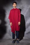 Buy_studio error_Red Cotton Hand Embroidered Thread Asymmetric Draped Kurta _Online_at_Aza_Fashions