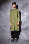 Shop_studio error_Green Cotton Solid Front Cross Layered Kurta _Online_at_Aza_Fashions