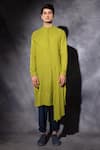 Buy_studio error_Yellow Cotton Hand Embroidered Thread Asymmetric Draped Kurta _at_Aza_Fashions