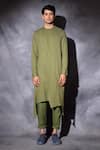 Buy_studio error_Green Cotton Cross Double Layered Hand Embroidered Kurta _at_Aza_Fashions