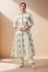 Buy_Khwaab by Sanjana Lakhani_Off White Mulmul Print Floral Butti Stand Collar Kurta With Pant _at_Aza_Fashions