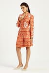 Madder Much_Orange 100% Handloom Chanderi Tissue Zari Amala Applique Boxy Blazer Dress _Online_at_Aza_Fashions