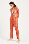 Buy_Madder Much_Orange 100% Handloom Chanderi Tissue Zari Beryl Handwoven Diplomat And Pant Set _at_Aza_Fashions