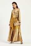 Buy_Madder Much_Gold 100% Handloom Chanderi Tissue Cusco Bow Blazer With Peeking Sun Trouser _at_Aza_Fashions