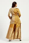 Shop_Madder Much_Gold 100% Handloom Chanderi Tissue Cusco Bow Blazer With Peeking Sun Trouser _at_Aza_Fashions