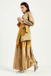 Madder Much_Gold 100% Handloom Chanderi Tissue Cusco Bow Blazer With Peeking Sun Trouser _Online_at_Aza_Fashions