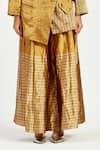 Buy_Madder Much_Gold 100% Handloom Chanderi Tissue Cusco Bow Blazer With Peeking Sun Trouser _Online_at_Aza_Fashions