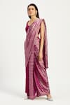 Buy_Madder Much_Purple 100% Handloom Chanderi Tissue Zari Dani Techno Floral Pant Saree Set _Online_at_Aza_Fashions