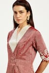 Shop_Madder Much_Red 100% Handloom Chanderi Tissue Zari Jasper Faux Scarf Straight Blazer Dress _Online_at_Aza_Fashions