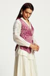 Madder Much_Ivory 100% Handloom Chanderi Margo Pattern Asymmetrical Vest With Flared Pant _at_Aza_Fashions