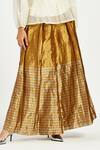 Madder Much_Gold 100% Handloom Chanderi Tissue Zari Vettri Peeking Sun Pattern Trouser _Online_at_Aza_Fashions