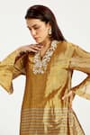 Madder Much_Gold 100% Handloom Chanderi Tissue Nambia Floral Sun Elegant Tunic With Pant _at_Aza_Fashions