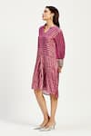 Buy_Madder Much_Pink 100% Handloom Chanderi Tissue Zari Simona The Tetris High Low Dress _Online_at_Aza_Fashions