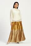 Buy_Madder Much_Gold 100% Handloom Chanderi Vettri Soft Cloud Top With Peeking Sun Trouser _at_Aza_Fashions