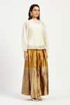 Buy_Madder Much_Gold 100% Handloom Chanderi Vettri Soft Cloud Top With Peeking Sun Trouser _Online_at_Aza_Fashions