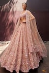 Prevasu_Pink Blouse And Dupatta Net Embroidered Sequin Charis Bridal Lehenga Set _Online_at_Aza_Fashions