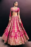 Buy_Prevasu_Pink Blouse And Lehenga Silk Embroidered Sequin Leaf Forever After Bridal Set _at_Aza_Fashions