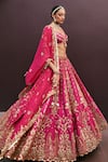 Prevasu_Pink Blouse And Lehenga Silk Embroidered Sequin Leaf Forever After Bridal Set _Online_at_Aza_Fashions