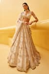 Buy_Prevasu_Off White Blouse Net Embroidered Sequin Leaf Deewani Bridal Lehenga Set _at_Aza_Fashions