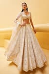 Prevasu_Off White Blouse Net Embroidered Sequin Leaf Deewani Bridal Lehenga Set _Online_at_Aza_Fashions