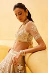 Buy_Prevasu_Off White Blouse Net Embroidered Sequin Leaf Deewani Bridal Lehenga Set _Online_at_Aza_Fashions