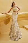 Buy_Prevasu_Off White Georgette Embroidered Sequin Strapless Mermaid Lehenga Set _at_Aza_Fashions