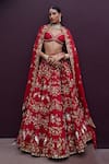 Buy_Prevasu_Red Blouse And Lehenga Silk Embroidered Sequin Sweetheart Lovebirds Bridal Set _at_Aza_Fashions