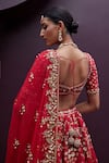 Shop_Prevasu_Red Blouse And Lehenga Silk Embroidered Sequin Sweetheart Lovebirds Bridal Set _at_Aza_Fashions